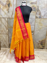 Mustard Orange Cotton Saree with Temple Border
